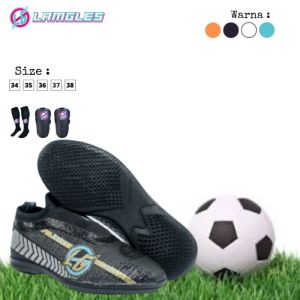 Lamgles Sepatu Futsal Anak Semi Boot 34-38 Black Free Tas dll