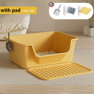 Semi Enclosed Cat Litter Box Large Toilet Basin with Tray High Sides Anti Splash with Litter Mat Non Slip Bottom Tandas