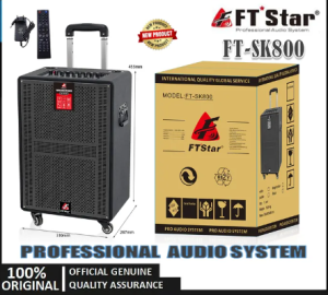 FT STAR FT-SK800 8 Inches 500W Power Portable Rechargeable Trolley Speaker With 2 Wireless Microphone USB / BT / FM / LINE / MIC IN For Home Or Outdoor Party