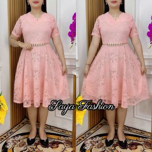 Dress sity Brukat Polos Non Gliter Free Belt Mutiara Gaun Pesta Kondangan