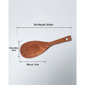 Vá Xới Cơm Gỗ Đầu Dẹp Dài 20.8cm Rộng 6.5cm – Muỗng Xới Cơm Cán Có Lỗ Treo Tiện Dụng