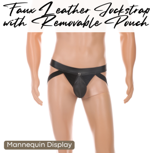 Mens Jockstrap: Polyester Faux Leather Jockstrap with Removable Pouch Top (CMF434)