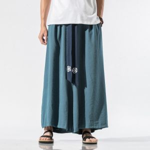 ST [sedia sedia] a Samurai tradisional jepun Kimono longgar kasual seluar kaki lebar untuk lelaki fesyen Streetwear Linen lelaki seluar seluar padat PantsL1119