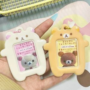 Kawaii Cartoon Rilakkuma Bear Photo Card Holder Keyring Cute Bear K-Pop Idol Keychain for 2 Inch Photo School License Case