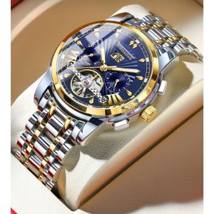 Đồng hồ cơ nam chính hãng POEDAGAR 1401 đồng hồ kim loại dạ quang sang trọng thanh lịch dây đeo bằng thép không gỉ