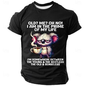 [Local Stock] VCC Funny Letter 3D Print T Shirt For Men Fashion Koala Pattern Short Sleeve Tops Summer Casual O-neck Loose Tees Hip Hop Streetwear