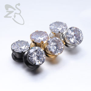 1 Pair 4-16MM Big CZ Crystal Ear Plugs Tunnels Stainless Steel Ear Gauges Double Flared Screw Fit Ear Expenders Flesh Stretchers Gifts Body Piercing Jewelry