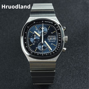 Hruodland New F022 Retro Quartz Chronograph Men Watches Sapphire Glass Blue Black Stainless Steel Fashion Dress Wristwatch