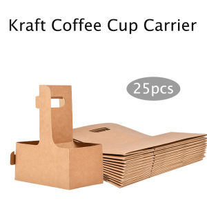 25pcs Thicken Kraft Coffee Cup Carrier 2 Cup Milk Tea Cup Carrier Take Out