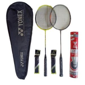 Raket Badminton Bulutangkis Model Terusan  2 Pcs + 1 Tas + 1 Slop Shuttlecock Isi 12 Kok + Grip Handuk cocock untuk bermain bersama keluarga