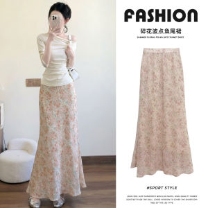 COD French romantic wind rose color floral fishtail dress womens summer new girl style high waist loose and thin skirt 2026 new product