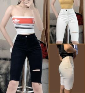 Quần Jeans Ngố Lửng Quần Ngố Lửng Nữ CẠP CAO Chất Kaki Jean Ôm Dáng Siêu Đẹp Siêu Co Giãn 2 Màu Đen Trắng