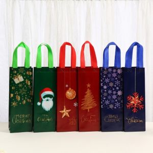 MIRELINA 12pcs có tay cầm Túi đựng chai rượu Giáng sinh Chủ đề Giáng sinh Bao bì đựng đồ uống Túi đựng quà tặng Có thể tái sử dụng. Vải không dệt Túi quà tặng tiệc Tiệc Giáng sinh