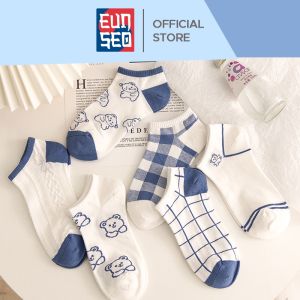 EUNSEO Kaos Kaki Ankle Cute Pendek Semata Kaki Motif Fashion Korea Biru Soft Premium