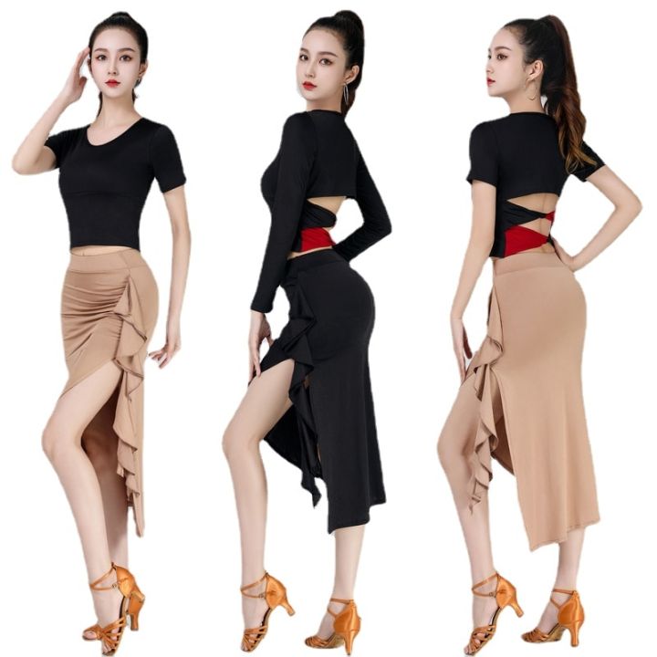 Ruffled Latin Dance Skirt Female 2023 New Wrap Hip Dance Skirt Suit
