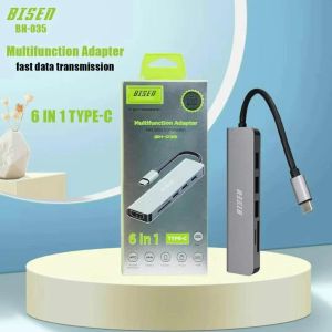 BISEN  BH-035 6in1 Fast Data Transmission Multifunction Adapter.Type-C+USB interface Suitable for Type-C Devices.PD100W Fast Charging/ Fast Transfer.