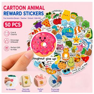 Cartoon Animal Reward Stickers Fun Incentive Decals Teacher School Kids Gift 50 PCS