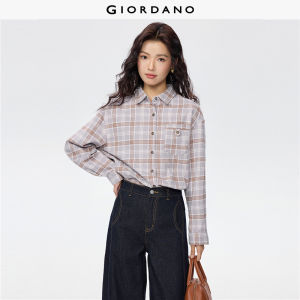 Giordano Women 100% Cotton flannel long sleeve checked shirt Free Shipping 05345876