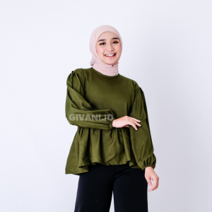 Alea Blouse Wanita Kekinian Lengan Panjang LD 110 / Outfit Baju Atasan Blus Rempel Wanita Muslim Casual Tangan Balon