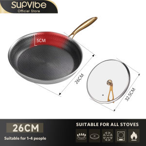 SUPVIBE 316 stainless steel wok household seven-layer cooking uncoated Non-lampblack Stove Universal Non-stick Frying Pan