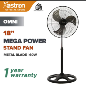 Astron Omni Industrial Stand Fan with 18" Metal Blade (Black) Electric Fan