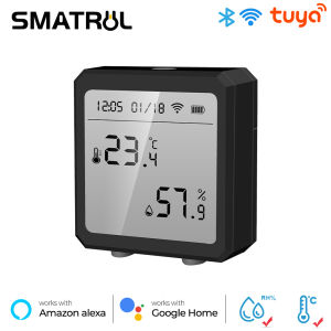 SMATRUL Tuya Temperature And Humidity Sensor Wifi Smart Home Indoor Hygrometer Alarm Battery Mini LCD Digital Display For Alexa Google for Android IOS APP Control