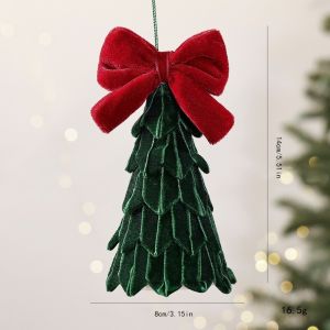 UNIITY Đỏ Đồ trang trí cây thông Noel Tự làm Làm thủ công dây chuyền hình cây 3D nhỏ Sáng tạo Nơ nhung Trang trí bàn ăn trong dịp lễ dùng để trang trí bàn tiệc tại nhà.