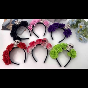 Tái sử dụng hộp sọ nhựa Thực Tiễn headbands và mô phỏng hoa decors trang phục headbands cho chủ đề Halloween bên