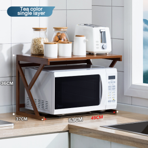【On Hand】Bamboo Kitchen Oven Rack Microwave Rack 2/3 layers Kitchen Organizer Strong Load BearingElegant Bamboo Microwave Oven Stand with Multi-Compartment Storage Organizer