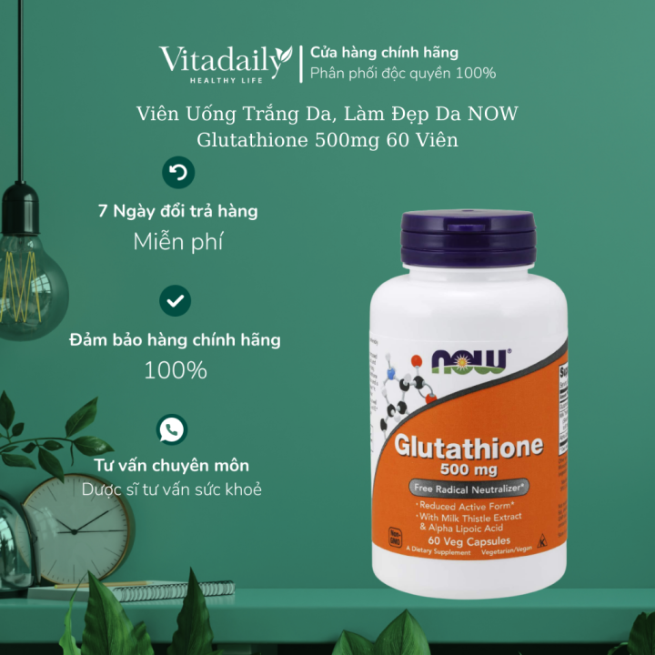 viên uống trắng da now glutathione 500mg của mỹ Viên Uống Trắng Da Làm Đẹp Da NOW Glutathione 500mg 60 Viên Viên Uống Hỗ  Trợ Trắng Da Từ Bên Trong Viên Uống Làm Mờ Vết Thâm Nám Sạm Da