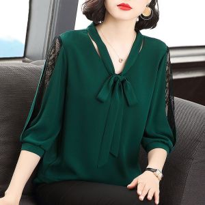 Womens Chiffon Shirt Fashion Elegant Plus Size Top Short Sleeve Shirt