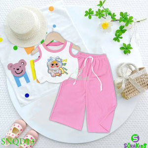 Bộ bé gái áo sát nách thun tâm gân hinh gấu baby cho bé gái 6-29kg.SNQD13