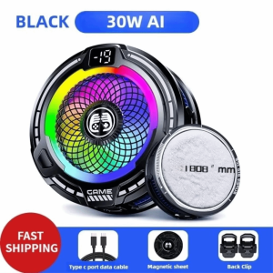 Q-1151 STORE RGB Light Semiconductor Phone Cooler Radiator AI Temperature Control 3-Speed Adjustable Mobile Phone Cooler Universal Back-clip ic Cooling Fan for Gaming Live Streams