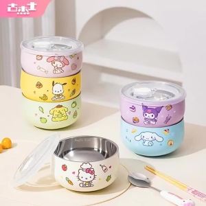 For Sanrio Kuromi 5inch Rice Bowl Hello Cinnamoroll Bowls Stainless Steel Soup Bowls Complementary Food Tableware for Baby2026