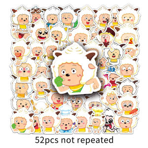 52pcs Paddi Cartoon Sticker Animated Pleasant Goat And Big Big Wolf Cute Lamb Graffiti Decorative Mobile Phone Waterproof Sticker