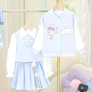 Anime Sanrio Autumn Cotton Coat Shirt Set Cinnamoroll Girls Jk Uniform Spring Pleated Skirt Korean Fashion Kawaii Birthday Gifts