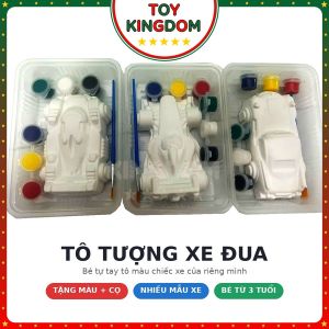[Xe Đua] Tô Tượng Thạch Cao 13cm Cho Bé Đầy Đủ Màu Cọ Khay Bộ Tượng Tô Màu Đồ Chơi Trẻ Em Giải Trí