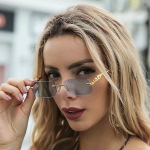 GONG4 Retro Outdoors Cool For Women Men Gradient Anti UV400 Frameless Eyeglasse Cheetah Decoration Korean Sunglasses Rimless Shades