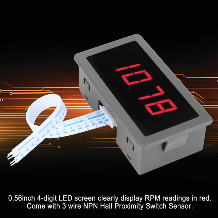 Led Number Display Rpm Reader Red 4 Digit LED Motor Tachometer RPM Speed Tester Meter NPN Hall ...