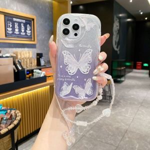 for iPhone 16 15 14 13 12 11 Pro Max 16E 7 8 Plus X XS Max XR Butterfly Wristband Phone Case Sparkling