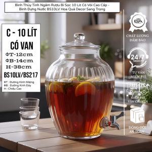 Bình Đựng Nước Trái Cây 10L Có Vòi Dáng Bí Sọc - Bình Thủy Tinh Ngâm Rượu Có Van Chiết Tiện Lợi BS10LV