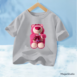 Joy Pakaian anak-anak yang modis Kaos lengan pendek anak perempuan dan kaos lengan pendek anak laki-laki pola kartun Lotso yang lucu Kain lembut dan nyaman 10 warna