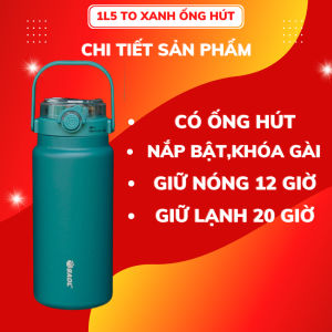 Bình giữ nhiệt có ống hút 1500ml Hilogi inox 304 sơn nhám có quai xách chắc chắn giữ nóng hơn 12 giờ lạnh hơn 20 giờ