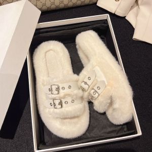 7CM Selipar Pakaian Luar Wanita Kasut Berbulu Putih Mewah Wanita Rasa Reka Bentuk Tebal Tebal Baotou Lembut Kasut Bulu Musim Luruh dan Musim Sejuk