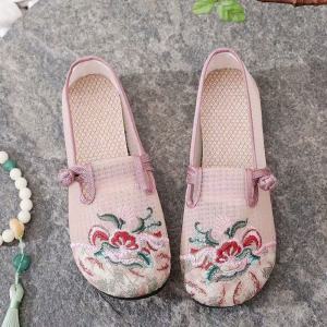 WomenS Summer Shoes 2026 Soft Sole Comfortable Breathable Slip-On Mom Shoes Embroidered Ethnic Style Cloth Shoes
