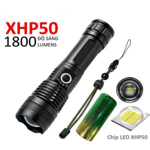 Đèn Pin Siêu Sáng Công Suất Cao XHP50 Chiếu Xa 500m Hợp Kim Nhôm Cao Cấp Chống Nước Pin Trâu