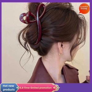 Graceful Women Large Dark Red Color Hair Claws Barrettes Hairpins Plastic Ponytail Hair Clips Girls Senior Hair Shark Clip Accessories