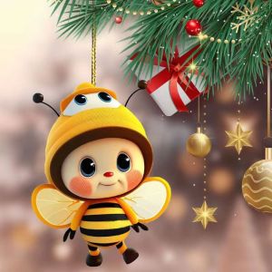 LGJGHJG 2D Cute Bee Car Hanging Decoration Ornament AcrylicPlexiglass Cute Bee Car Pendant Decoration Pendant Exquisite 2D Car Decoration Hanging Car Rear View