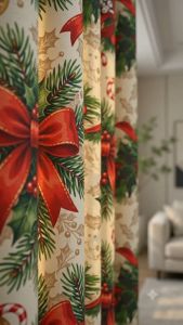 Christmas Design Ribbonette Ring Curtain Sold 3in1& per Piece