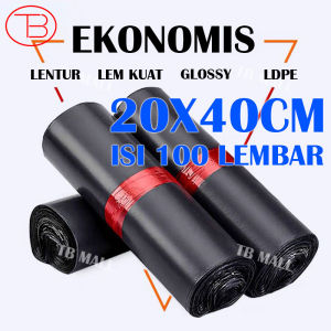 Fumu Plastik Packing Polymailer LDPE 20X40CM Hitam Glossy EKONOMIS Isi 100PCS Termurah Grosir Lem perekat Anti Plong